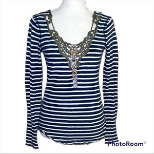 We the Free henley long sleeve striped top